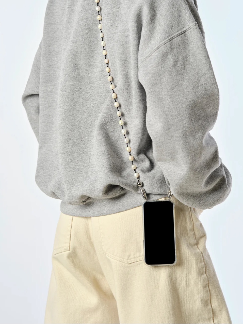Pearl Phone Shoulder Strap -Pearls With Silver ( Not Crossbody But Shoulder )